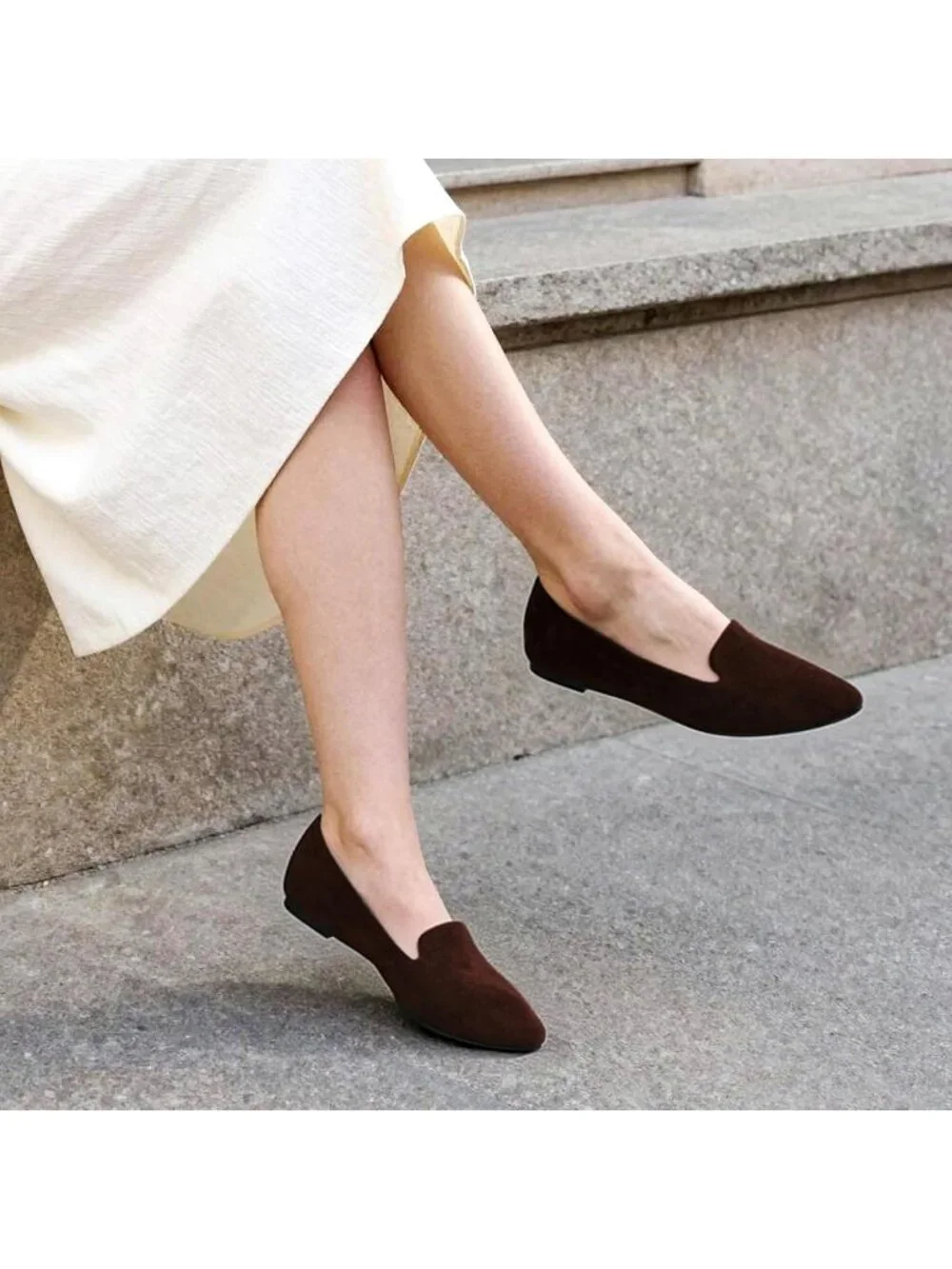 Women's Chocolate Faux Suede Chic pointed toe casual loafer Dressy Flats Shoes